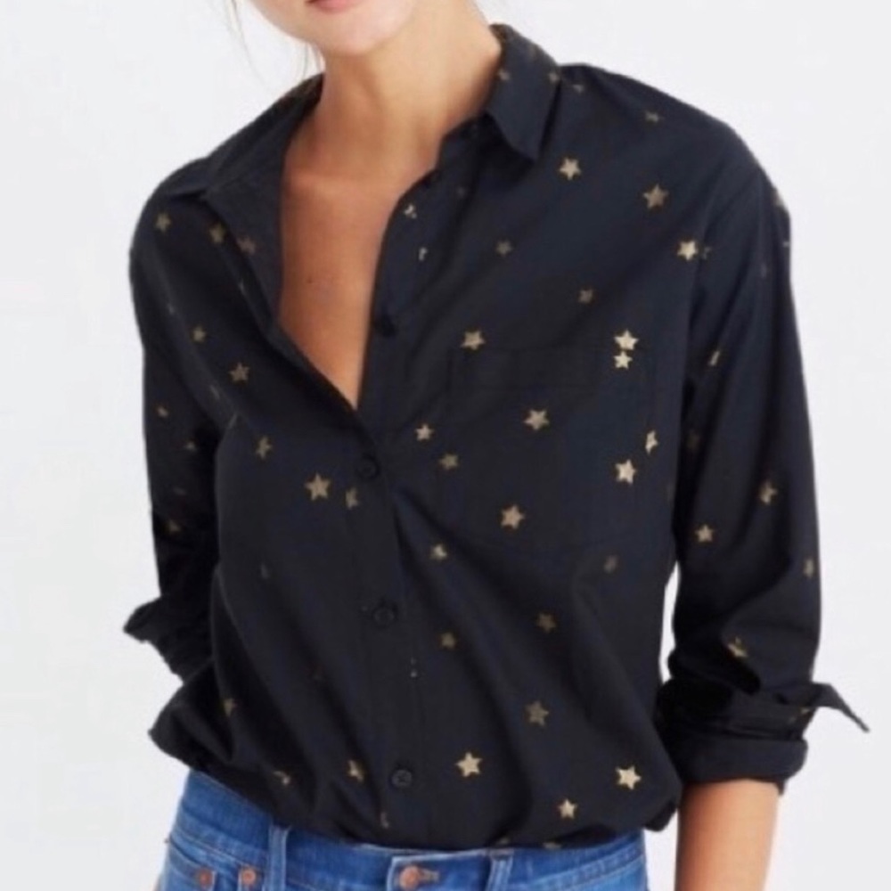 NWT Madewell Gold Star Print Boyfriend Blouse